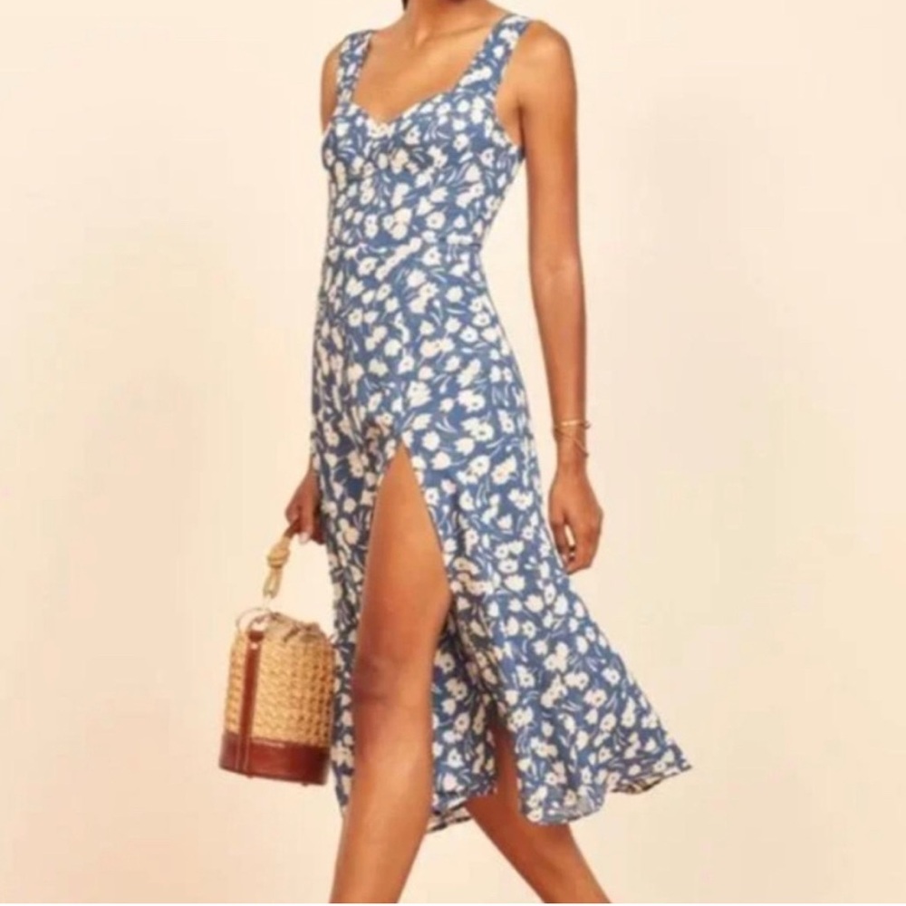 Reformation NEW Fulton Dress Tuli Blue Floral Print Midi Slit Sleeveless Size 4